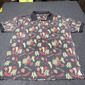 VTG 90s Big Dogs Chili Dogs Aop Polo Shirt Mens L Made in USA Retro